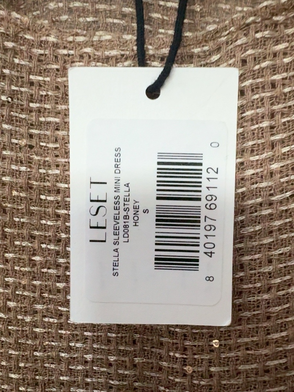 LESET Stella Honey Metallic Sequin Linen Sleeveless Mini Dress S NWT - Picture 3 of 5